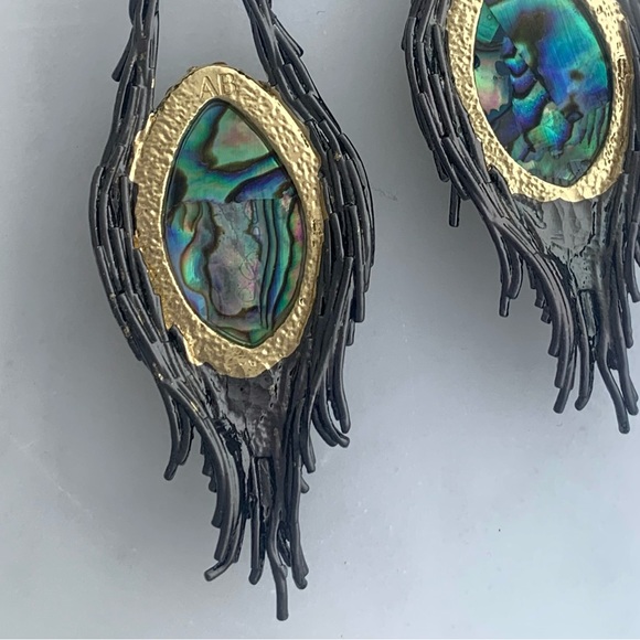 ALEXIS BITTAR • NEW Gunmetal Gold Blue Abalone Maldivian Nested Drop Earrings - Picture 5 of 8